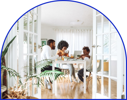 family enjoying meal at home